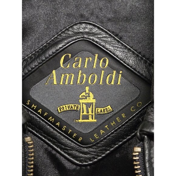 Vintage Carlo Amboldi Shafmaster Leather Co Womens M Black Leather Biker Jacket - Picture 8 of 11